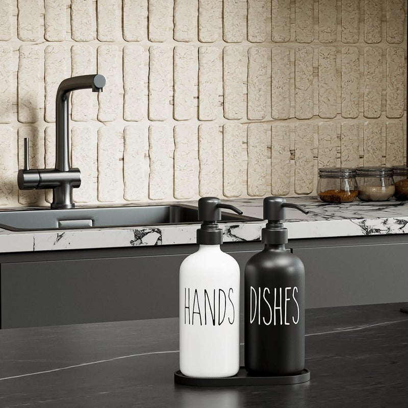 MOMEEMO Kitchen Soap Dispenser Set, Contains Dish and Hand Soap Dispenser, Suitable for Farmhouse Kitchen Decor. (Black & White) - Image 3